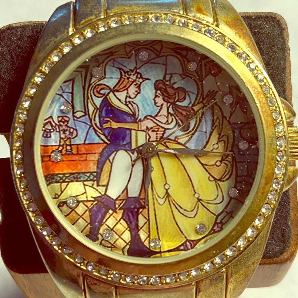 Disney Beauty & the Beast Gold Stained Glass Watch